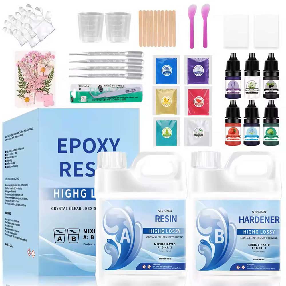 [EP CN_Starter KIT] "Starter Curcubeu" - Kit epoxidica 1KG, transparenta, UV, turnari artistice mici + Pigmenti + Ustensile